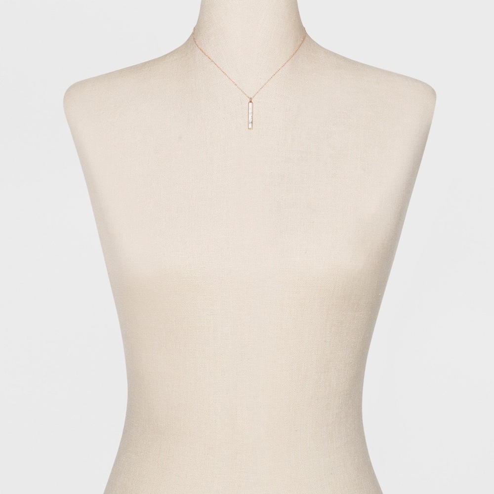 Dainty Natural Stone Howlite Bar Necklace - Picture 3 of 6